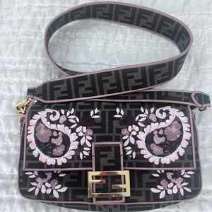 Fendi Black and Pink Paisley Shoulder Bag